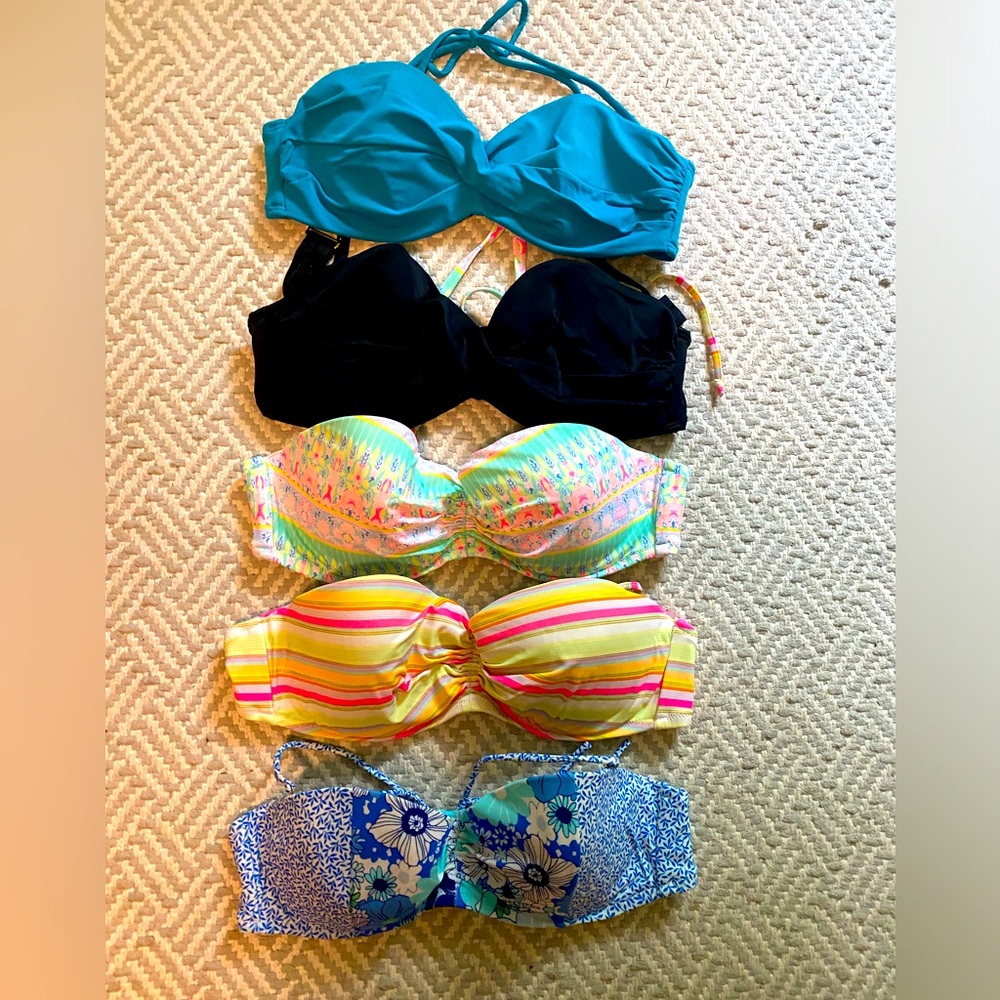 Set of 5 Victoria’s Secret Underwire Bandeu Bathing suit tops